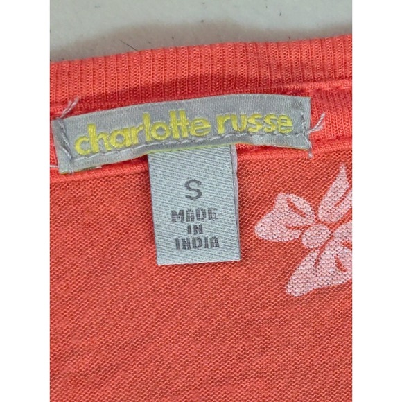 Charlotte Russe Coral Pink Bow Print Mini Dress Small S V-Neck Short Sleeve... - Picture 2 of 11